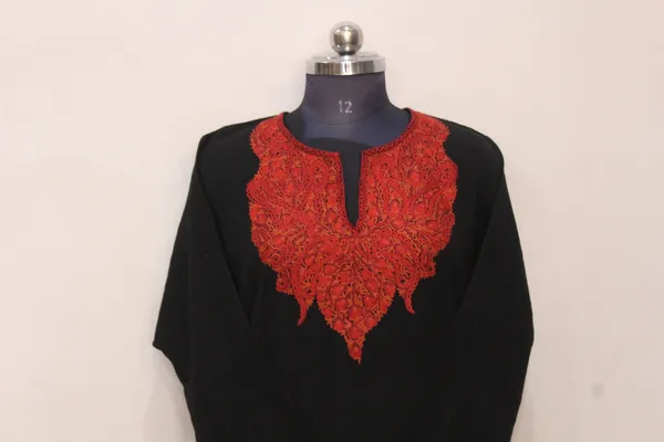 Black_Georgette_Kurti_With_Red_Embroidered_Yoke