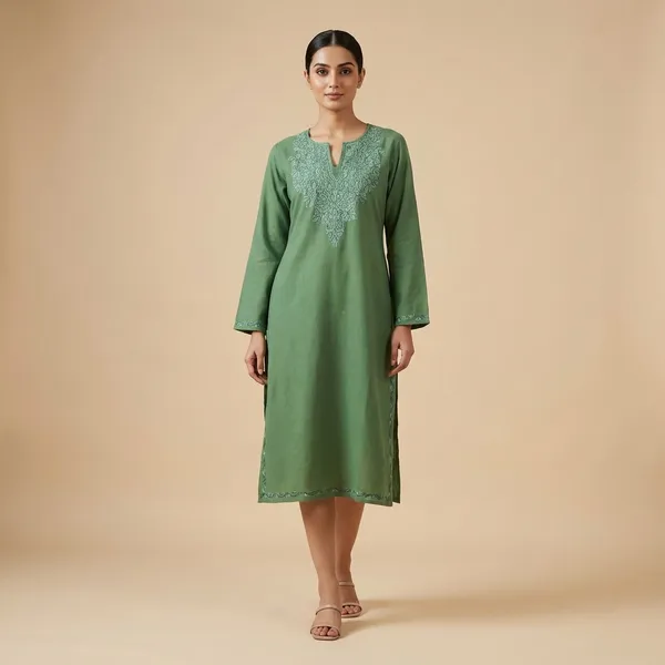 Green_Embroidered_Ethnic_Kurta_For_Women