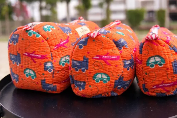 Orange_Playful_Wheels_Handblocked_Quilted_Cotton_Pouch_Set_of_3