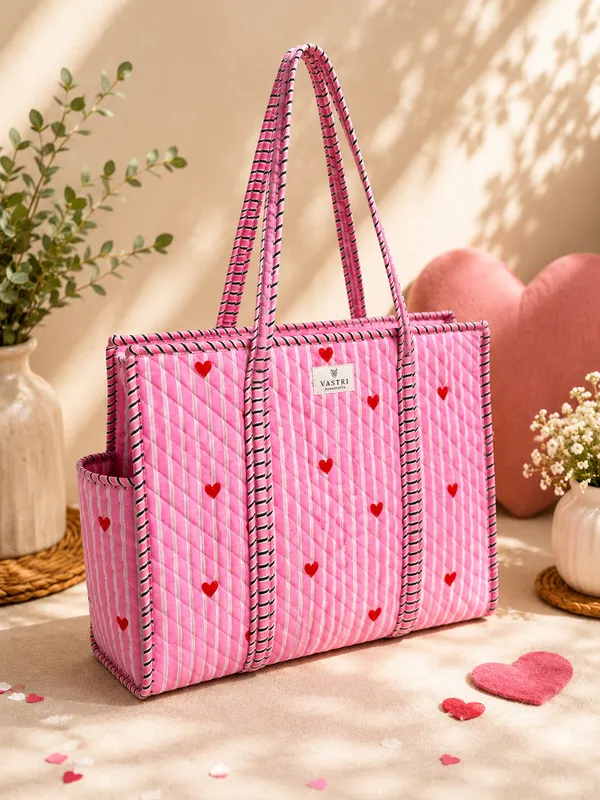 Pink_Heart_Stripe_Cotton_Quilted_Medium_Tote_Bag