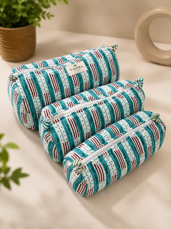 Aqua_Stripe_Cotton_Quilted_Pouch_Set_Of_3_