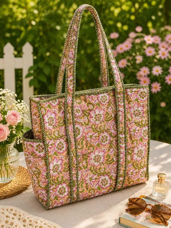 Medium_Beige_Bloom_&_Vine_Cotton_Quilted_Tote_Bag