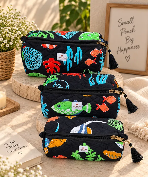 Black_Sea_Creatures_Cotton_Quilted_Pouch_Set