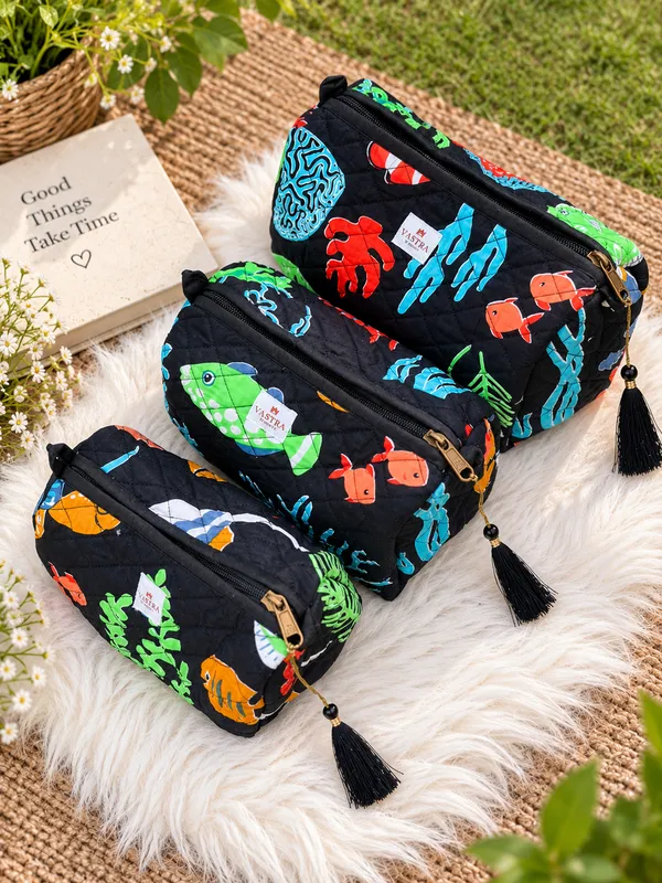 Black_Sea_Creatures_Cotton_Quilted_Pouch_Set