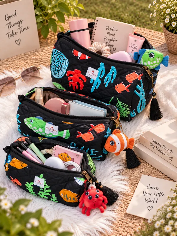 Black_Sea_Creatures_Cotton_Quilted_Pouch_Set