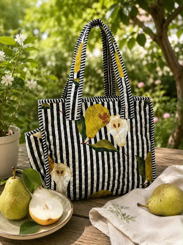 Black_Stripe_Pear_Cotton_Quilted_Small_Tote_Bag