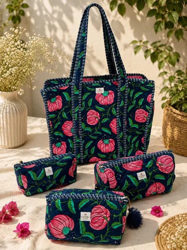 Medium__Blue_Floral_Tote_And_Pouch_Combo
