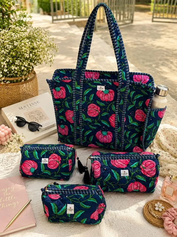 Medium__Blue_Floral_Tote_And_Pouch_Combo