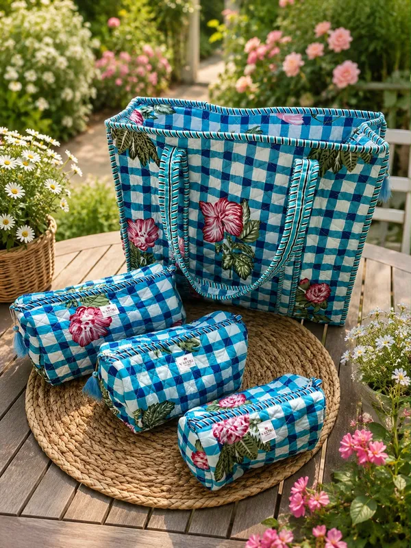 Medium_Blue_Gingham_Floral_Cotton_Tote_And_Pouch_Combo