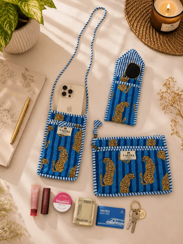 Blue_Leapord_Sling,_Sunglass_Case_&_Flat_Pouch_Combo