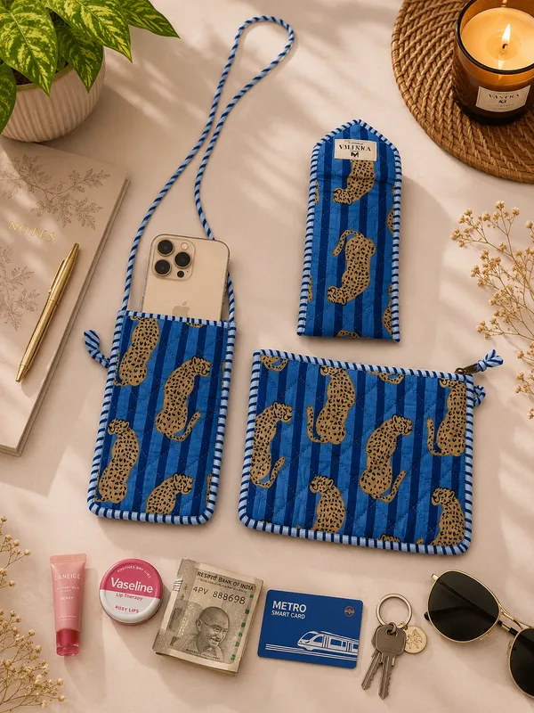 Blue_Leapord_Sling,_Sunglass_Case_&_Flat_Pouch_Combo