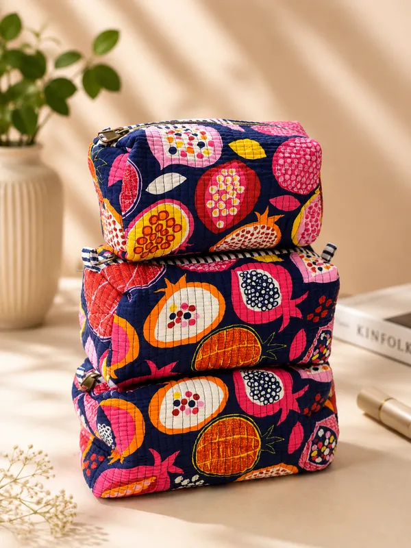 Blue_Pomogranate_Handblocked__Cotton_Quilted_Pouch_Set_Of_3_For_Women