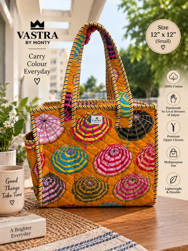 Small_Multicolour_Umbrella_Cotton_Quilted_Tote_Bag_