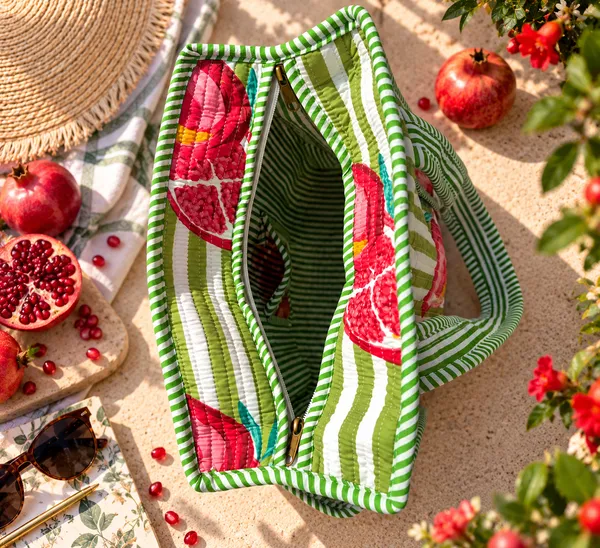Small_Green_Stripe_Pomegrante_Cotton_Quilted_Tote_Bag_