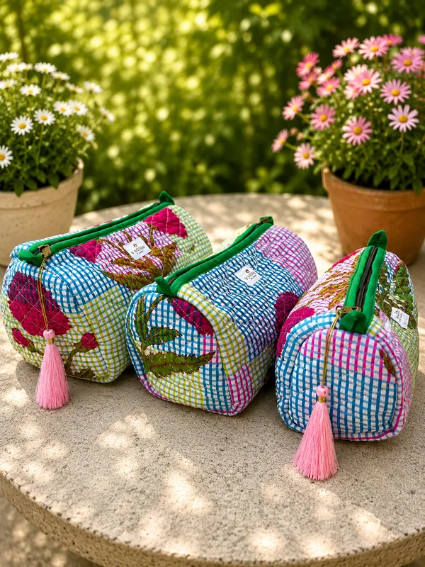 Floral_Botanical_Checked_Pouch_Set