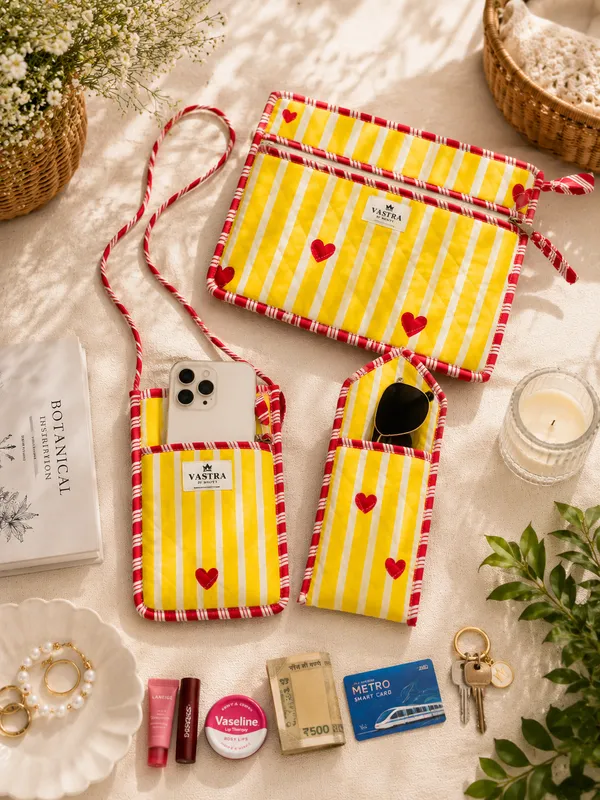Yellow_Heart_Stripes_Sling,_Sunglass_Case_&_Flat_Pouch_Combo