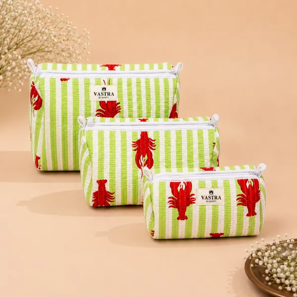 Green_Stripe_Lobster_Print_Cotton_Quilted__Pouch_Set