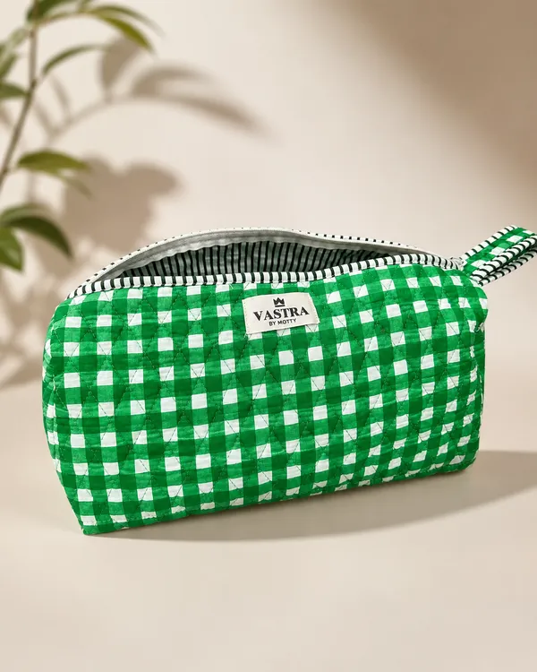 Green_Checked_Cotton_Quilted__Multi_Compartment_Organizer_Pouch_