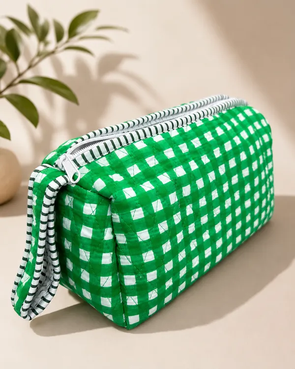 Green_Checked_Cotton_Quilted__Multi_Compartment_Organizer_Pouch_