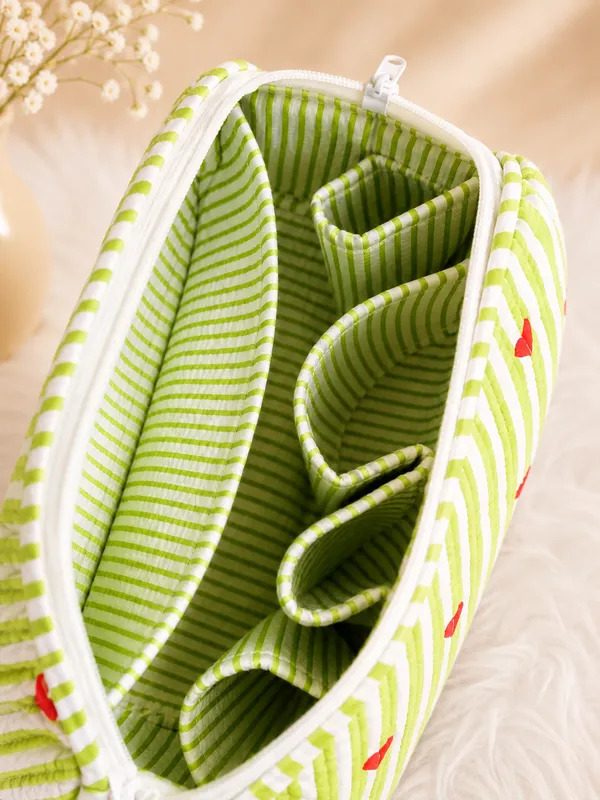 Green_Heart_Stripe_Handblocked_Cotton_Quilted_Multi_Compartment_Organizer_Pouch
