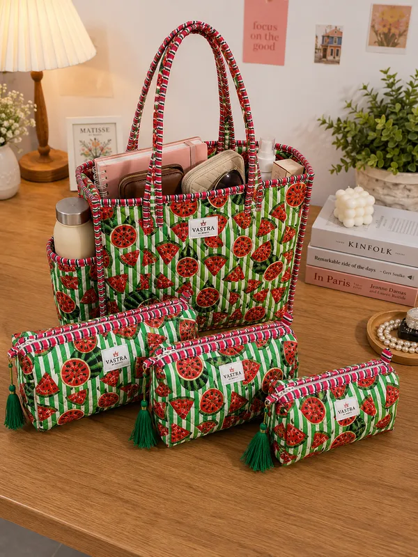 Small_Green_Watermelon_Tote_With_Pouch_Combo_By_Vastra_By_Monty