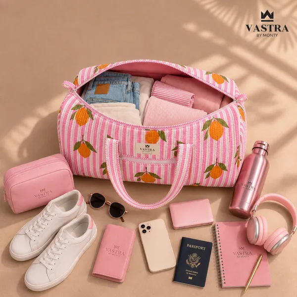 Lemon_Pink_Stripes_Duffle_Bag