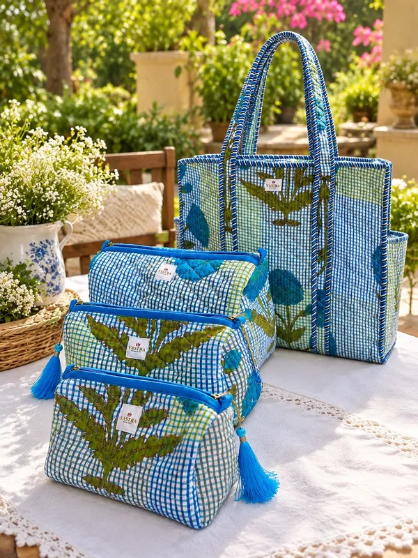 Medium_Blue_Leafy_Tote_Bag_and_Pouch_set_combo