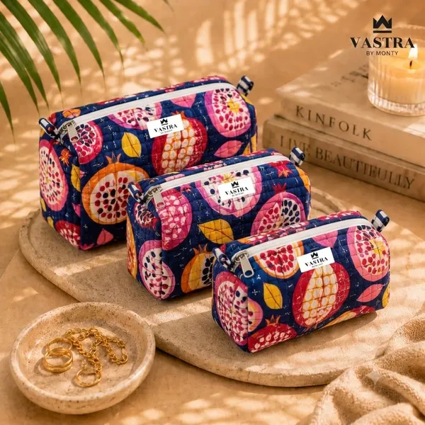 Blue_Pomogranate_Handblocked__Cotton_Quilted_Pouch_Set_Of_3_For_Women