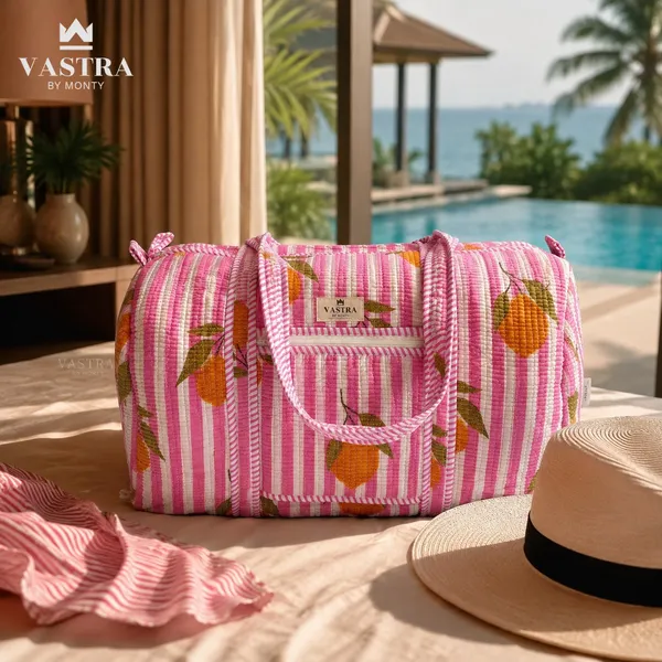 Lemon_Pink_Stripes_Duffle_Bag