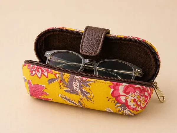 Mustard_Floral_Printed_Cotton_Handblocked_Structured_Sunglass_Case_By_Vastra_By_Monty