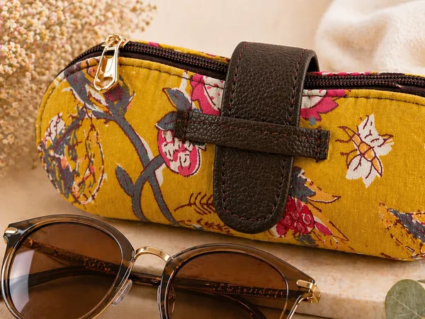 Mustard_Floral_Printed_Cotton_Handblocked_Structured_Sunglass_Case_By_Vastra_By_Monty