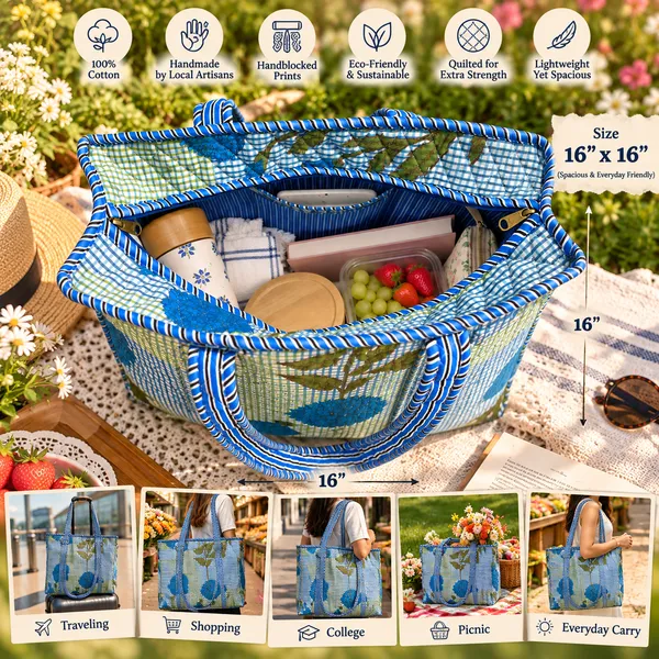 Medium_Blue_Checked_Roses_Handblocked_Cotton_Quilted_Tote_Bag_