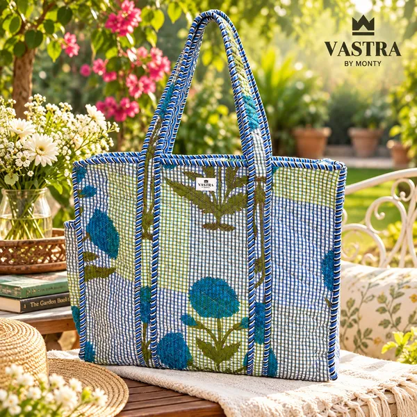 Medium_Blue_Checked_Roses_Handblocked_Cotton_Quilted_Tote_Bag_
