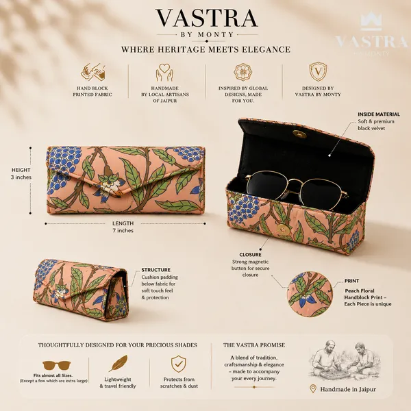 Peach_Floral_Handblocked_Premium_Structured_Sunglass_Case_By_Vastra_By_Monty