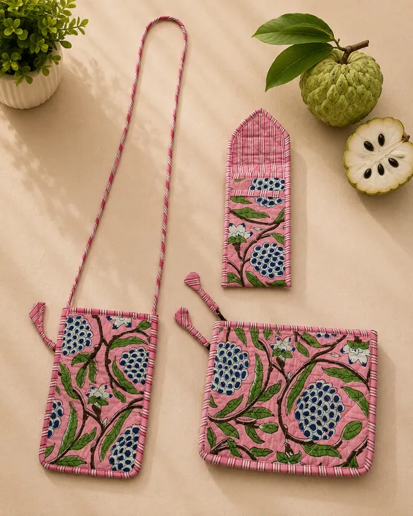 Pink_Custard_Apple_Sling,_Sunglass_Case_&_Flat_Pouch_Combo
