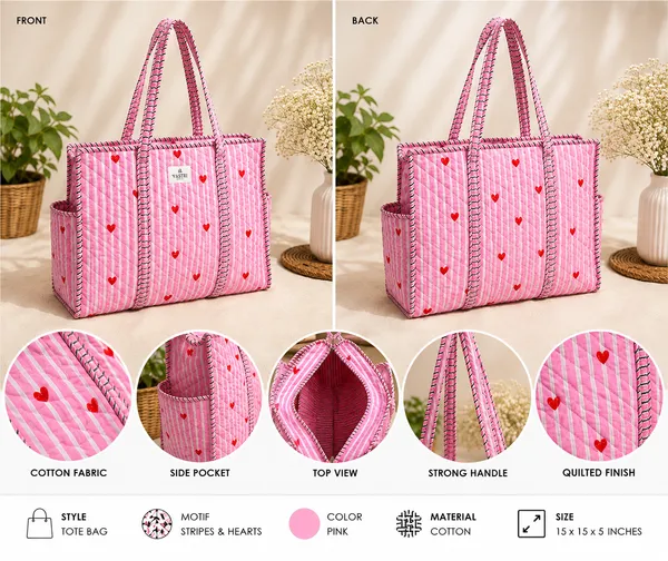 Pink_Heart_Stripe_Cotton_Quilted_Medium_Tote_Bag