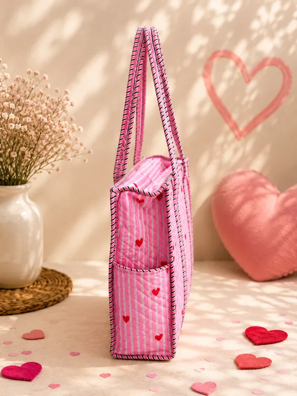 Pink_Heart_Stripe_Cotton_Quilted_Medium_Tote_Bag