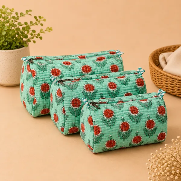 Mint_Green_Mint_Blossom_Cotton_Quilted__Pouch_Set_Of_3_