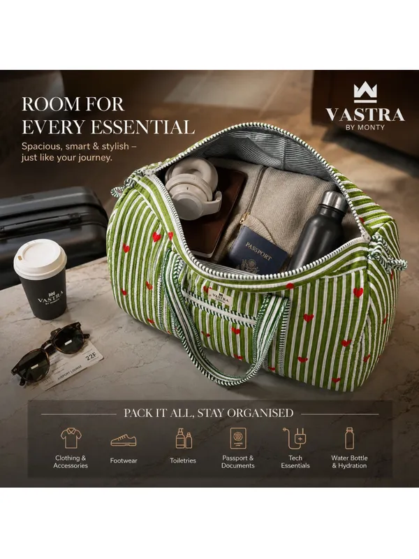 Rajwadi_Heartline_Green_Stripes_Duffle_Bag_