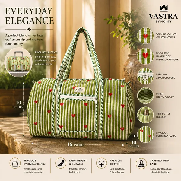 Rajwadi_Heartline_Green_Stripes_Duffle_Bag_