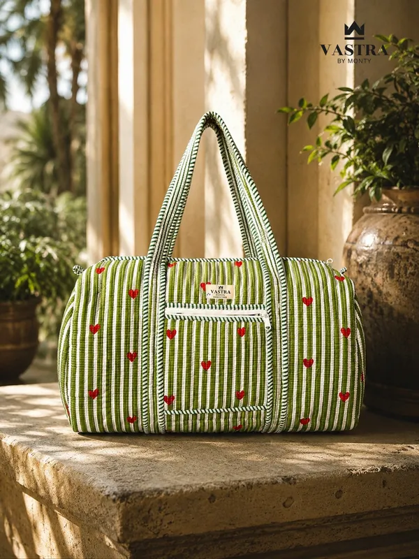 Rajwadi_Heartline_Green_Stripes_Duffle_Bag_