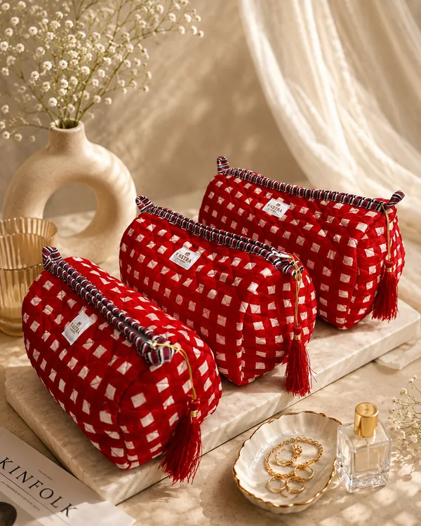 Red_Gingham_Cotton_Quilted_Pouch_Set_Of_3