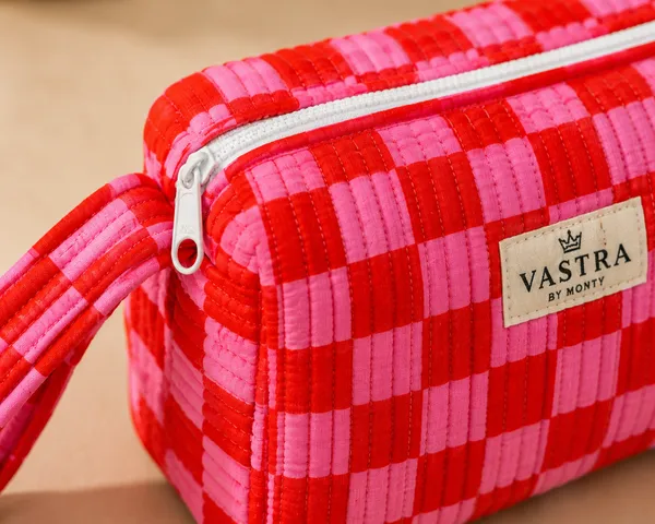 Red_&_Pink_Check_Handblocked_Cotton_Quilted__Multi_compartment_Organizer_Pouch