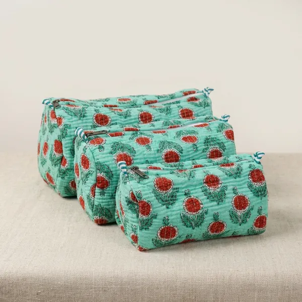 Mint_Green_Mint_Blossom_Cotton_Quilted__Pouch_Set_Of_3_