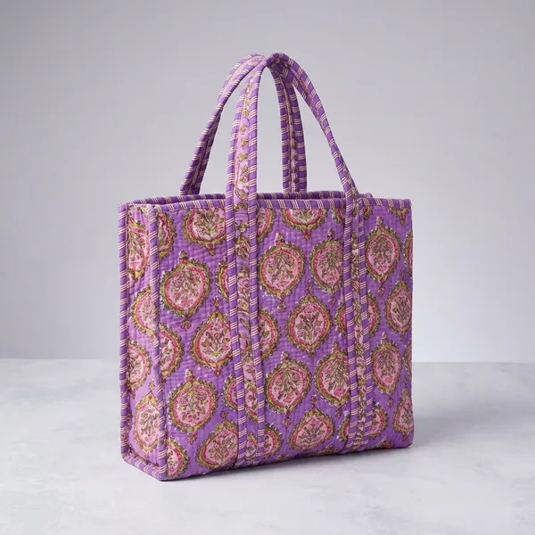 Orchid_Purple_Mughal_Handblocked_Quilted_Cotton_Tote_Bag_16X16_By_Vastra_By_Monty_(Medium)