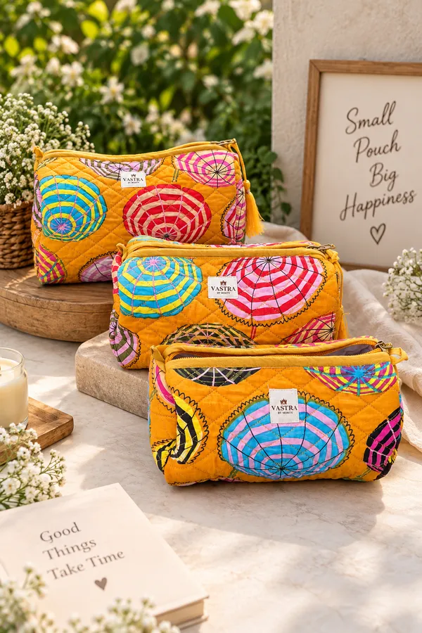 Yellow_Multicolour_Umbrella_Cotton_Quilted_Pouch_Set_Of_3