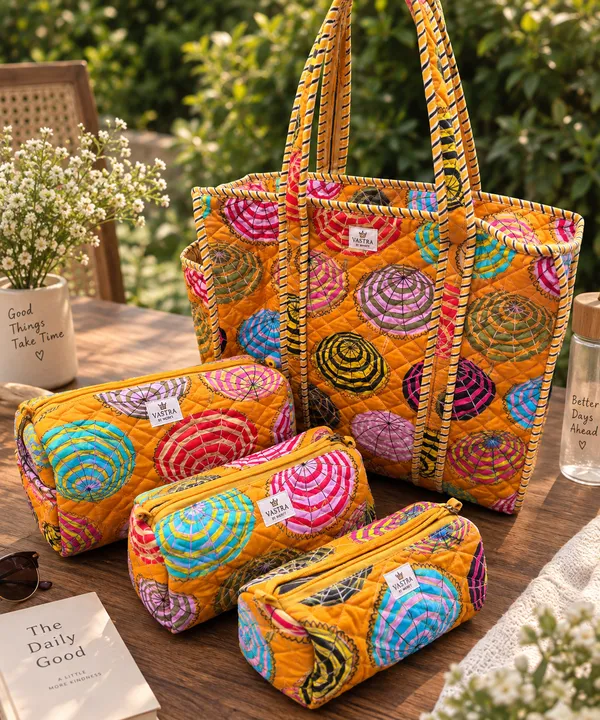Medium_Yellow_Umbrella_Tote_Bag_And_Pouch_Set_Combo