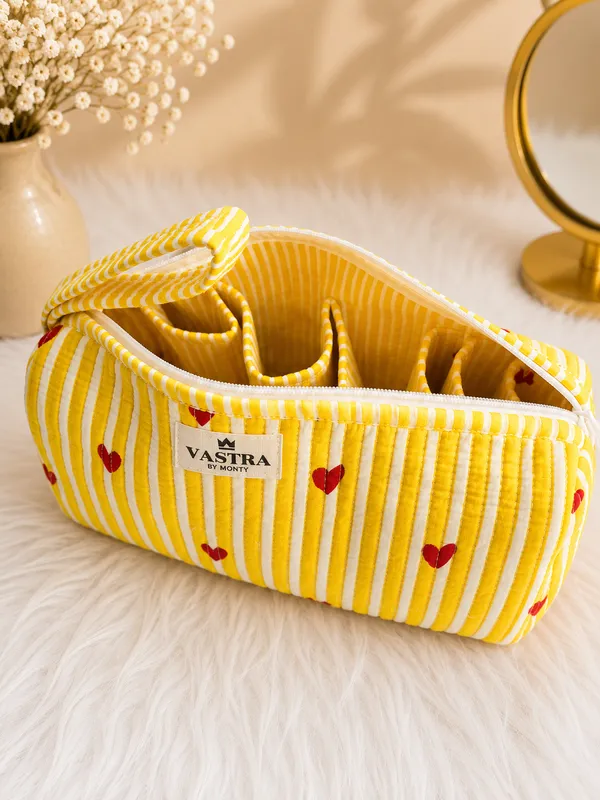 Rajwadi_Heartline_yellow_Stripes_Cotton_Quilted_Multi_Compartment_Organizer_Pouch_