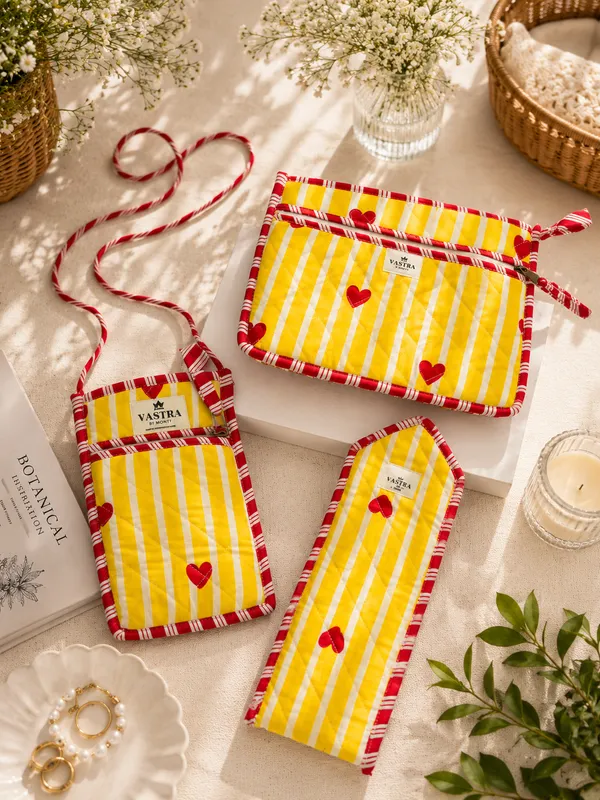 Yellow_Heart_Stripes_Sling,_Sunglass_Case_&_Flat_Pouch_Combo