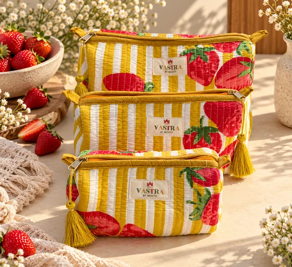 Yellow_Stripe_Strwaberry_Pouch_Set_Of_3